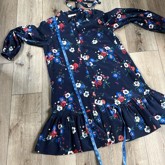Tory Burch Gabrielle Silk Drop Waist Blue Pansy Floral Shirt Dress Blue - Picture 12 of 14